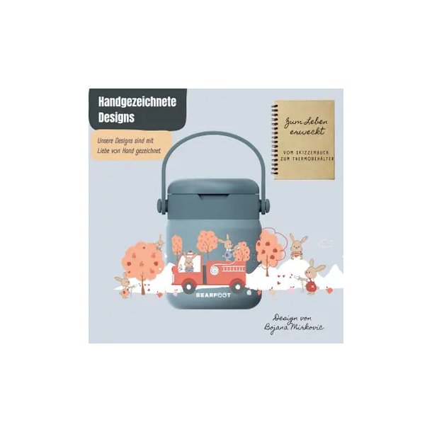 Bearfoot Termobeholder - Rustfri st�l - 500 ml - Bl� Brandbil og Kaniner 