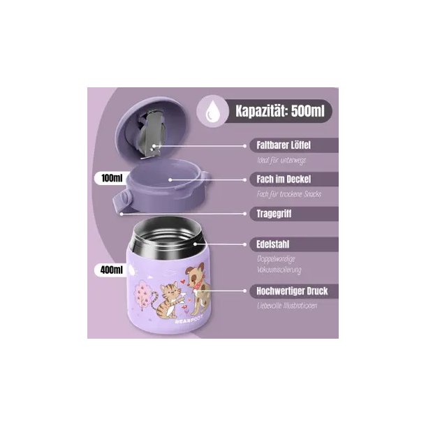 Bearfoot Termobeholder - Rustfri st�l - 500 ml - Lyser�d Hund og kat 