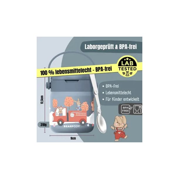Bearfoot Termobeholder - Rustfri st�l - 500 ml - Bl� Brandbil og Kaniner 