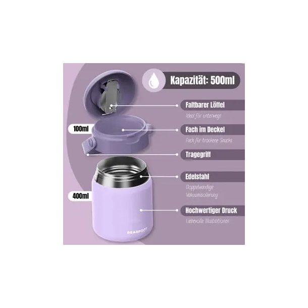 Bearfoot Termobeholder - Rustfri st�l - 500 ml - Lyser�d 