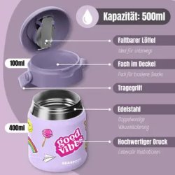 Bearfoot Termobeholder - Rustfri st�l - 500 ml - Lyser�d Klisterm�rker 