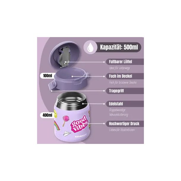 Bearfoot Termobeholder - Rustfri st�l - 500 ml - Lyser�d Klisterm�rker 