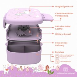  Bearfoot Madkasse med bestik - Lyserd enhjrning 