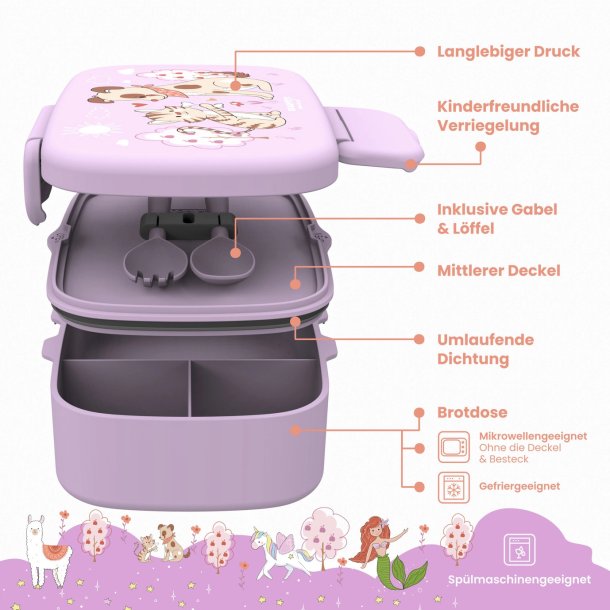 Bearfoot madkasse med bestik - Lyserd hund og kat 