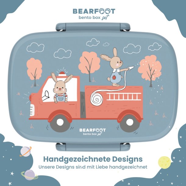 Bearfoot madkasse med bestik - Brandbil og kaniner 