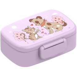 Bearfoot madkasse med bestik - Lyserd hund og kat 