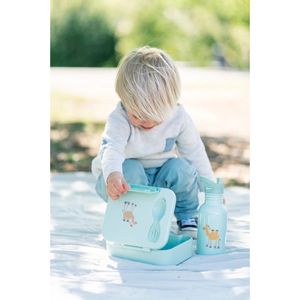 Carl Oscar - Madkasse med ske/gaffel - Gr�n med lama 