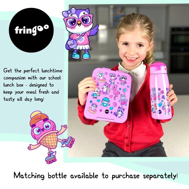 Fringoo - Madkasse med rum - Sde dyr - Pink 