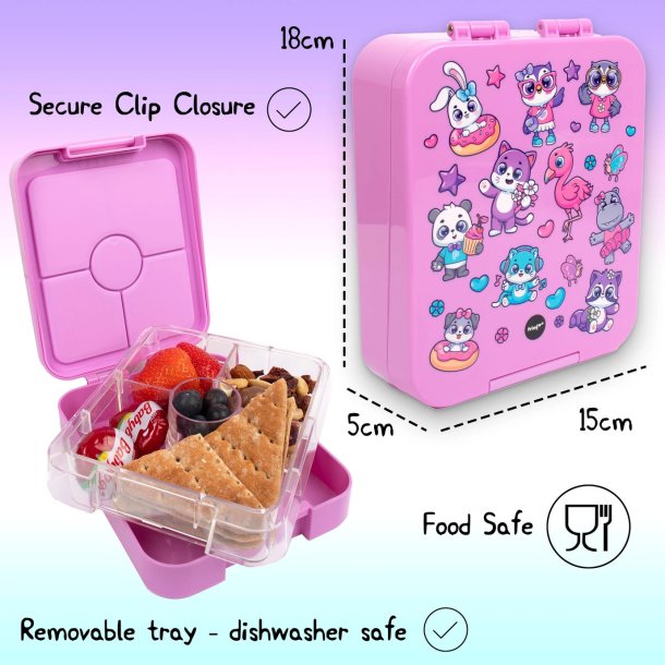 Fringoo - Madkasse med rum - Sde dyr - Pink 