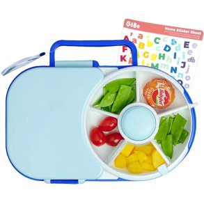 Gbe madkasse med snack spinner - Blueberry Blue + Klistermrker og snor