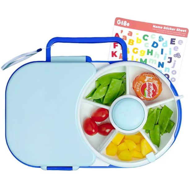Gbe madkasse med snack spinner - Blueberry Blue + Klistermrker og snor