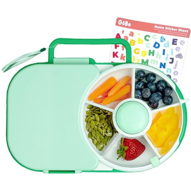Gbe madkasse med snack spinner - Sage Grn + Klistermrker og snor 