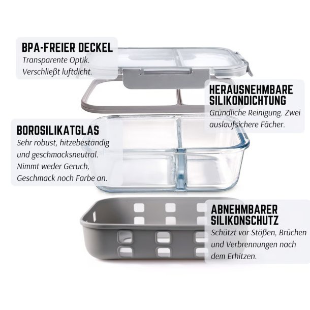 LEKKABOX Glasmadkasse med beskyttelseshylster - 900 ml