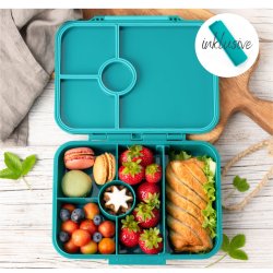 LEKKABOX Classic madkasse med 4 rum - Petrol 