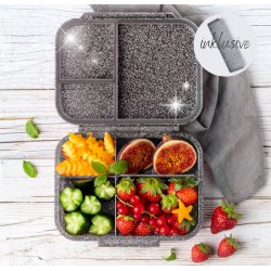 LEKKABOX Mini Madkasse med 3 rum - Sort Glimmer 