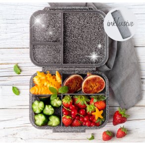 LEKKABOX Mini Madkasse med 3 rum - Sort Glimmer 