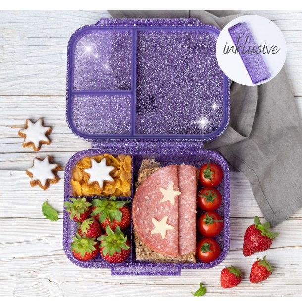 LEKKABOX Mini Madkasse med 3 rum - Lilla Glimmer 
