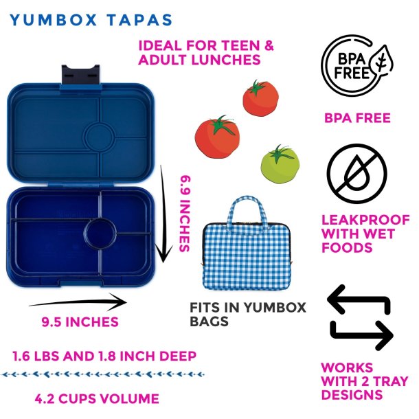 Yumbox Tapas Bento Madkasse - 5 rum - M�rkebl�   