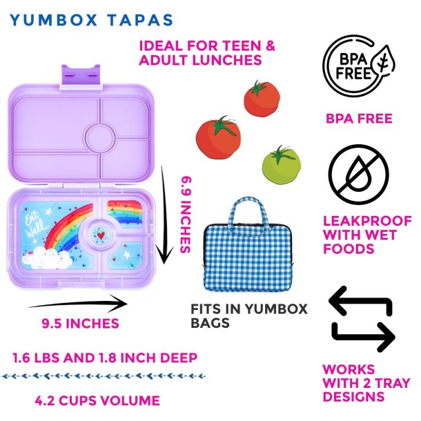 Yumbox Tapas Madkasse - 4 rum - Lilla Regnbue  