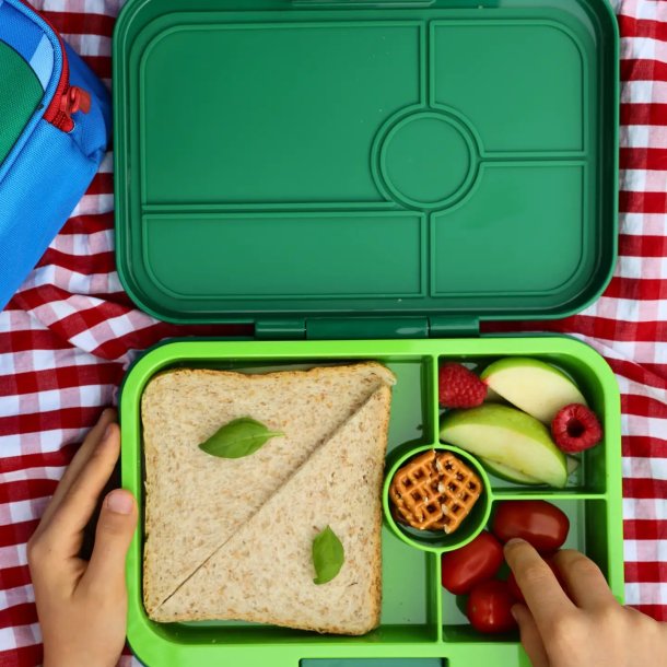 Yumbox Tapas Bento Madkasse - 4 rum - Palm Grn med Lime Bakke