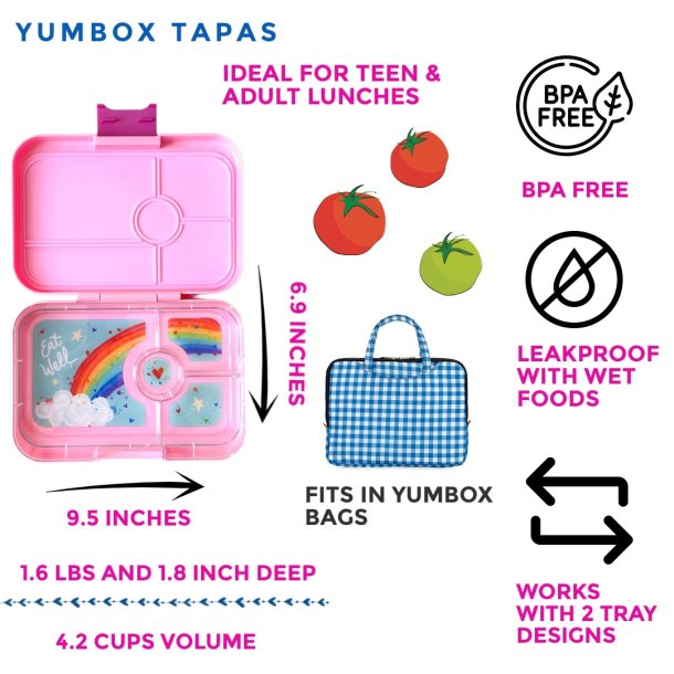 Yumbox Tapas Madkasse - 4 rum - Capri Pink - Regnbue