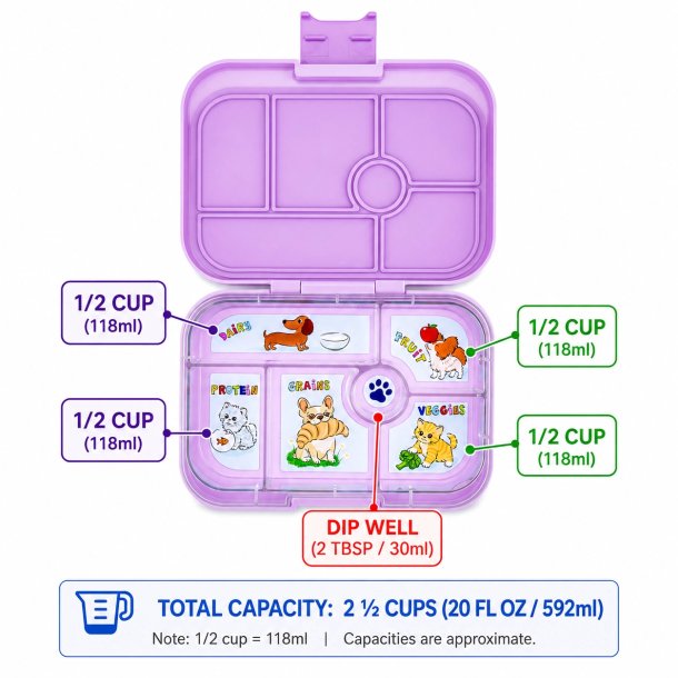 Yumbox Original Madkasse 6-sektioner - Ami Purple Cats &amp; Dogs