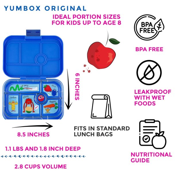 Yumbox Original bento madkasse 6-sektioner - Surf Bl� - Gr�ntsager