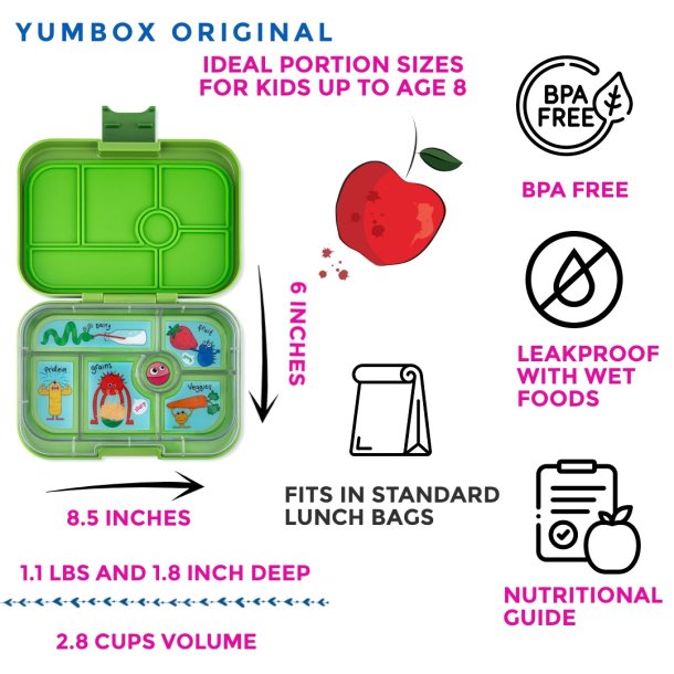 Yumbox Original bento madkasse 6-sektioner - Matcha grn - Grntsager