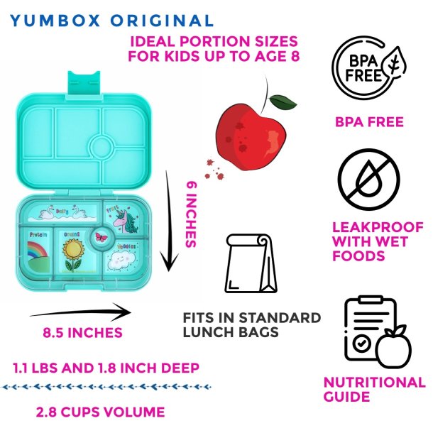Yumbox Original Madkasse 6-sektioner - Miami Aqua - Enhjrning 