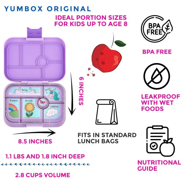 Yumbox Original Madkasse 6-sektioner - Lavende lilla - Enhjrning 