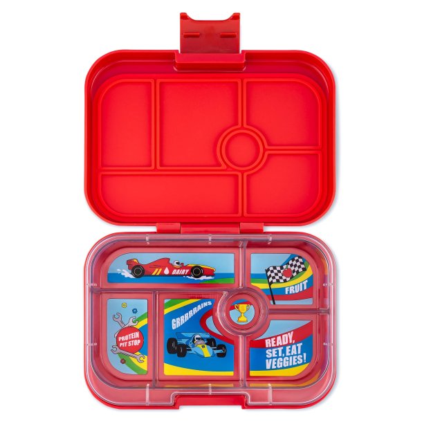 Yumbox Original Madkasse 6-sektioner - R�d - Race Cars tray