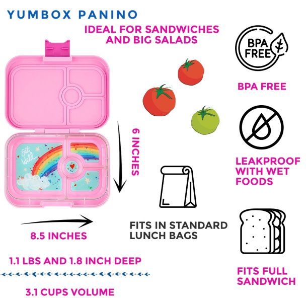 Yumbox Panino madkasse 4-sektioner - Power pink - Regnbue 