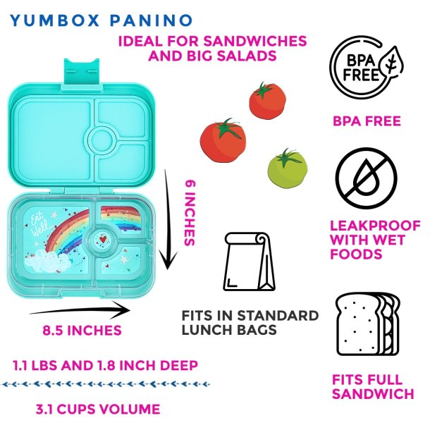 Yumbox Panino madkasse 4-sektioner - Miama Aqua - Regnbue 