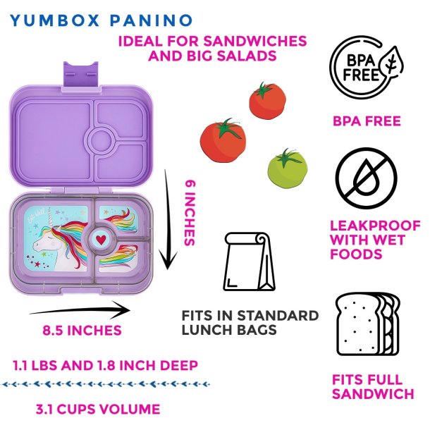Yumbox Panino madkasse 4-sektioner - Lavendel Lilla - Enhjrning 