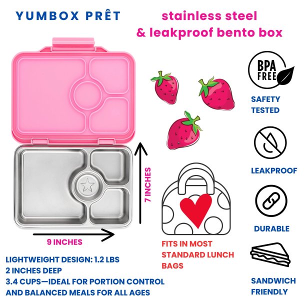 Yumbox Prt - 4 Rum - Rustfrit stl - Versailles Pink