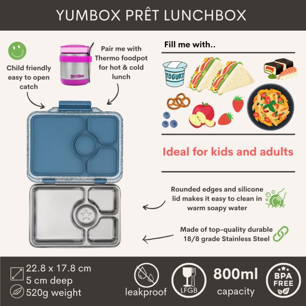 Yumbox Pr�t - 4 Rum - Rustfrit st�l - Paris Blauw Glitter