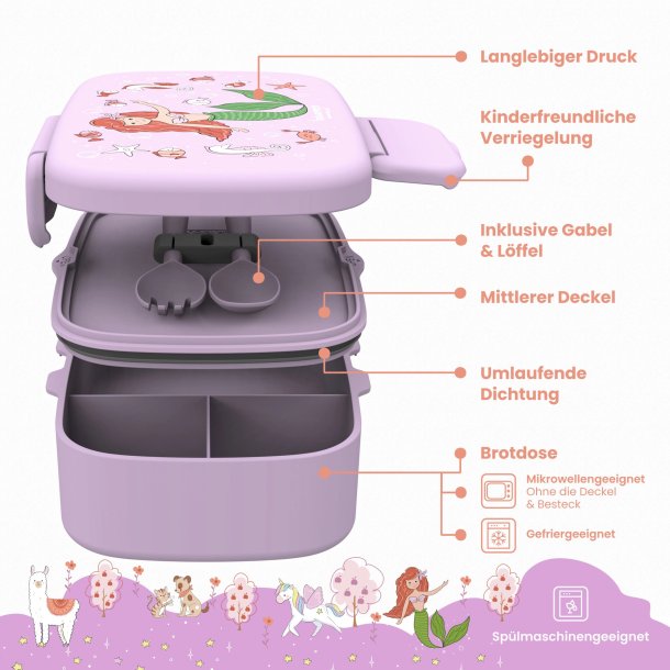 Bearfoot Madkasse med bestik - Lyserd havfrue 