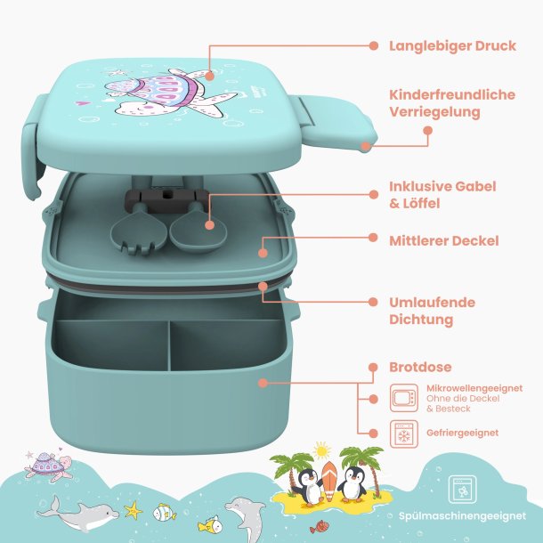 Bearfoot Madkasse med bestik - Tyrkis Skildpadde 