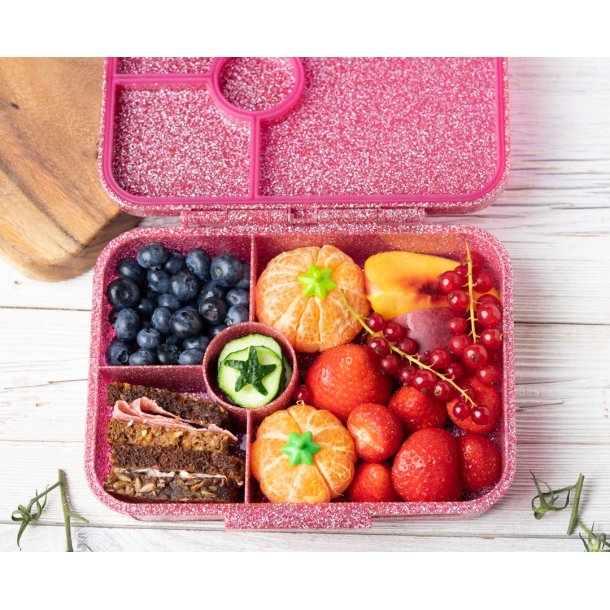 LEKKABOX Madkasse med 4 rum - Lyserd Glimmer - 