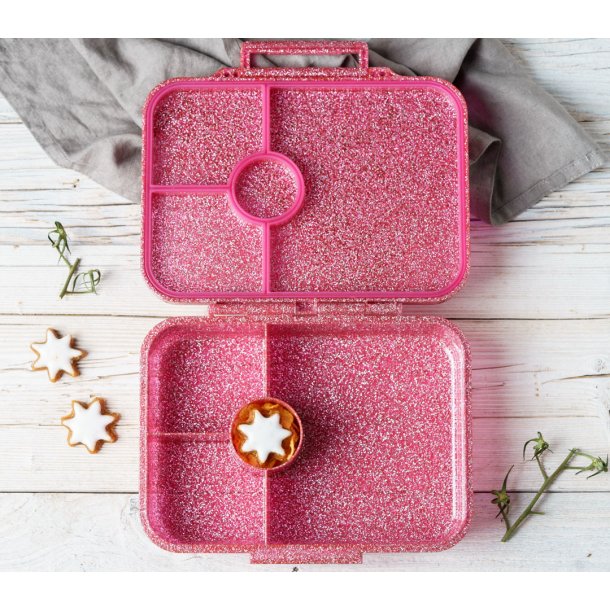 LEKKABOX Madkasse med 4 rum - Lyserd Glimmer - 