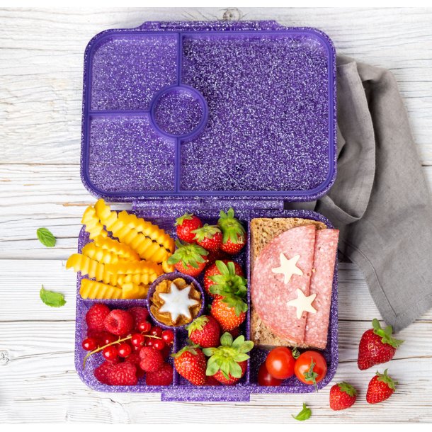 LEKKABOX Madkasse med 4 rum - Lilla Glimmer  