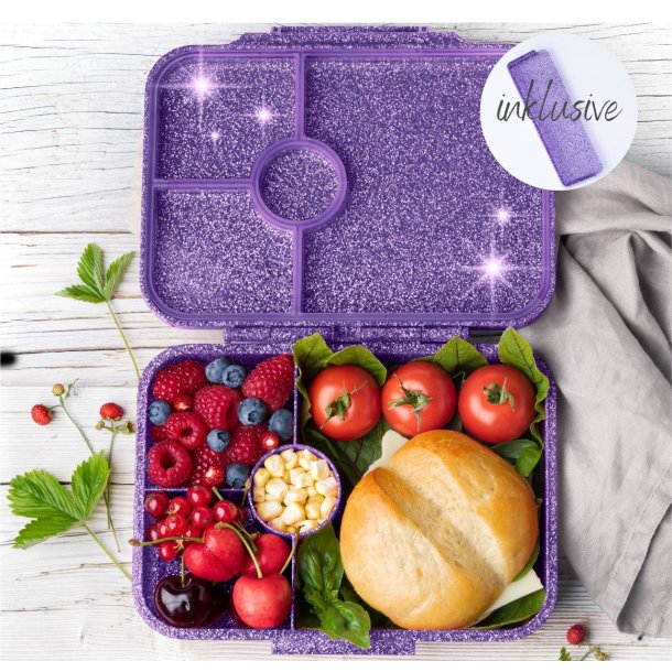 LEKKABOX Madkasse med 4 rum - Lilla Glimmer 