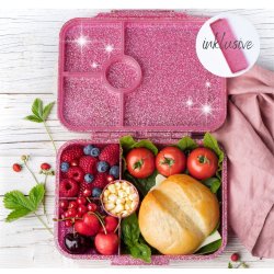 LEKKABOX Madkasse med 4 rum - Lyserd Glimmer - 