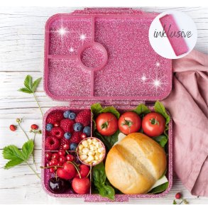 LEKKABOX Madkasse med 4 rum - Lyserød Glimmer - 