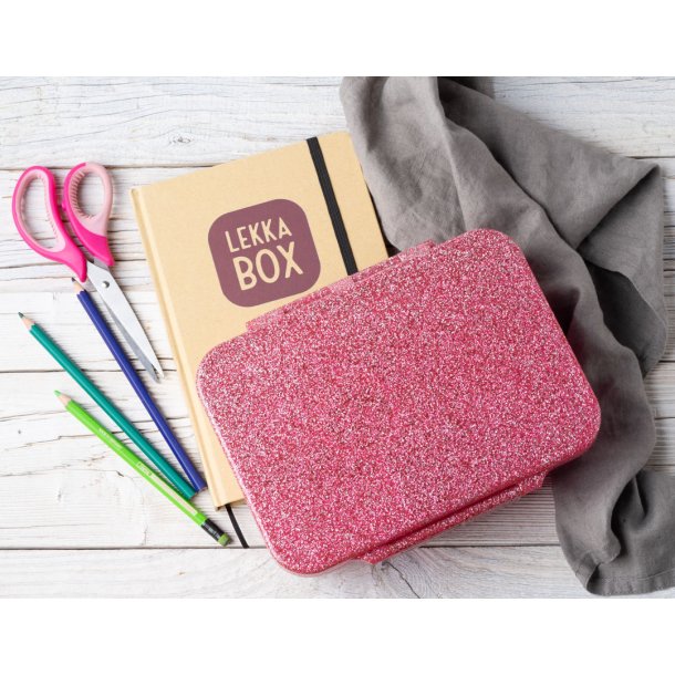 LEKKABOX Madkasse med 4 rum - Lyserd Glimmer - 