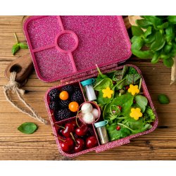 LEKKABOX Madkasse med 4 rum - Lyserd Glimmer - 