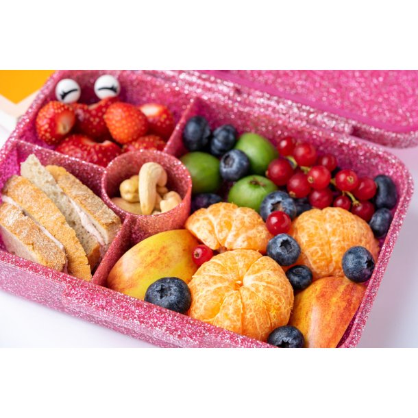 LEKKABOX Madkasse med 4 rum - Lyserd Glimmer - 