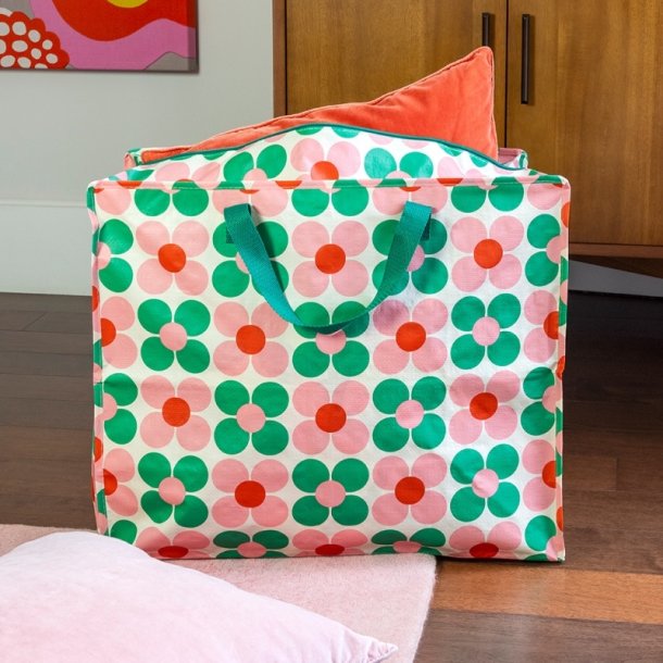 Rex London - Jumbo opbevaringspose - Pink og Gr�n Daisy