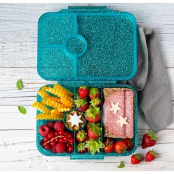 LEKKABOX Madkasse med 4 rum - Bl glimmer 