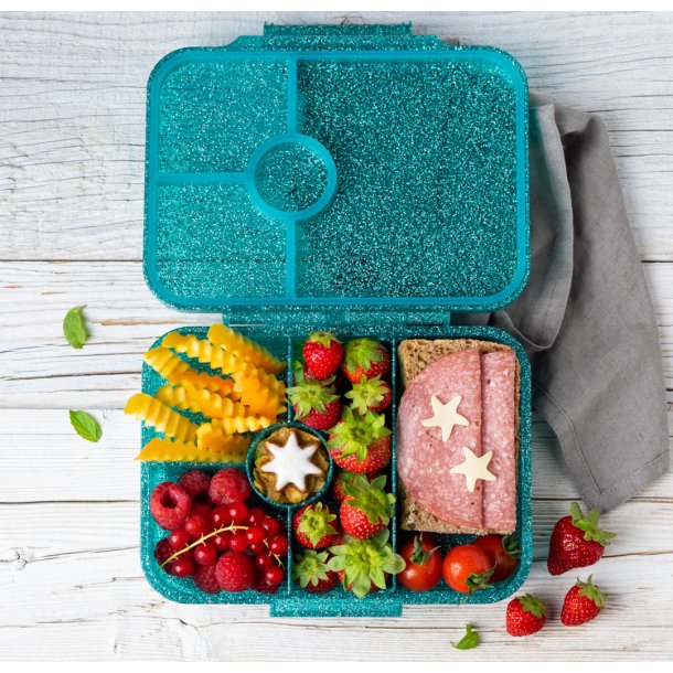 LEKKABOX Madkasse med 4 rum - Bl glimmer 